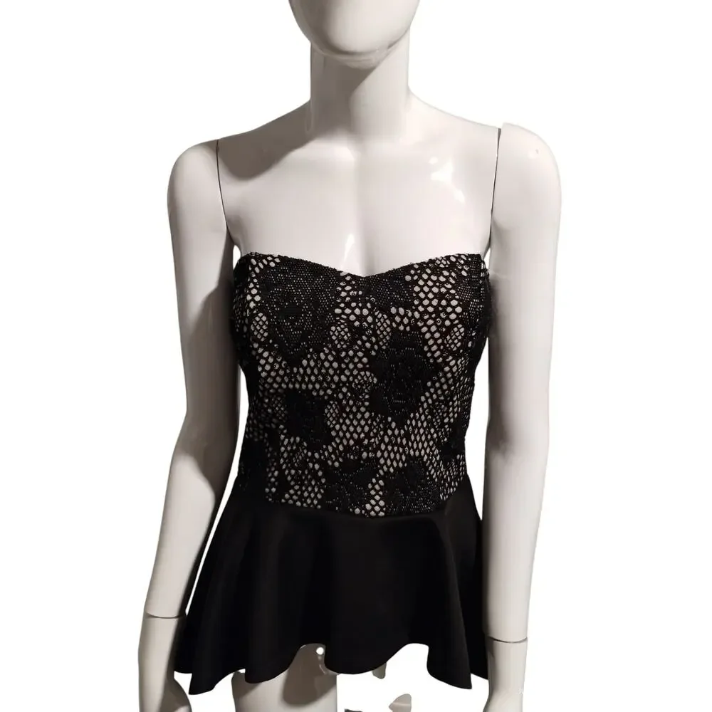 Y2K Windsor Women's size L Fish Net Sequin Floral Hi-Low Whimsigoth Peplum Top - Picture 3 of 12
